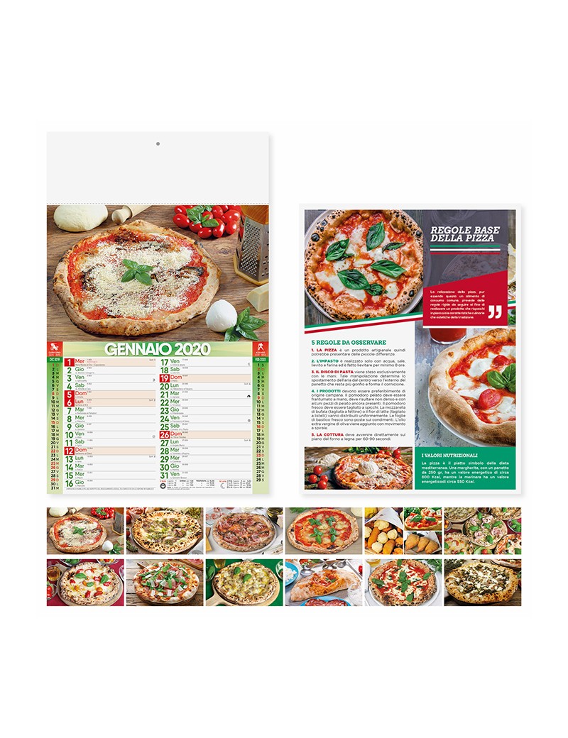 Calendari personalizzati 2020 promo illustrato da parete muro pizza food PA136