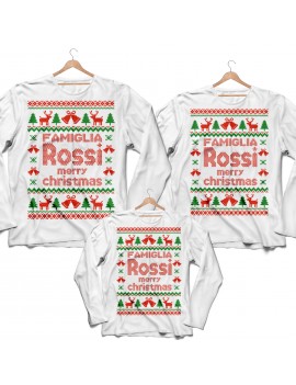Tris T-shirt manica lunga Natale Merry Christmas famiglia