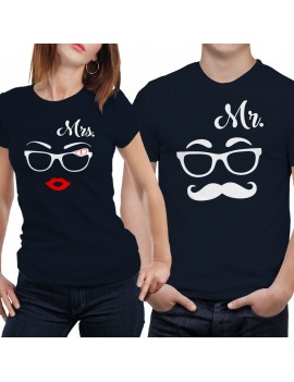 Coppia di magliette t shirt MRS MR idea regalo valentino baffi occhiali GR385