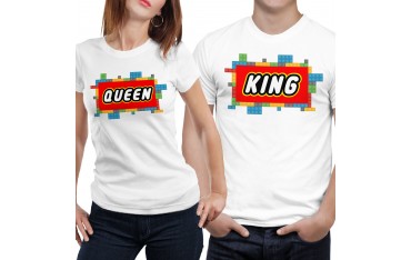 Coppia di magliette t shirt KING QUEEN LEGO regalo san valentino amore GR388