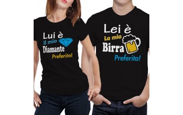 Coppia di magliette t shirt LUI LEI BIRRA DIAMANTE regalo san valentino GR393