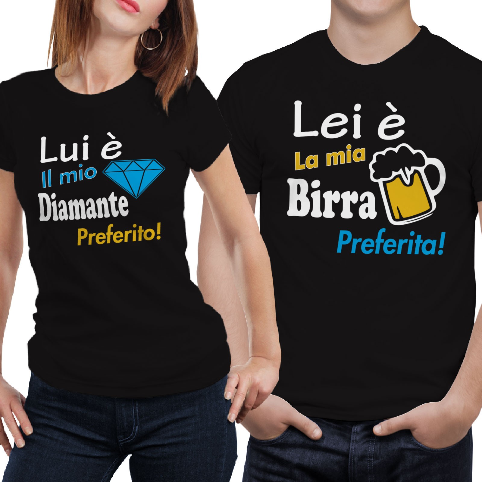 Coppia di magliette t shirt LUI LEI BIRRA DIAMANTE regalo san valentino  GR393 | eBay