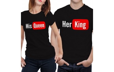 Coppia di magliette t shirt KING QUEEN YOU TUBE idea regalo san valentino GR406