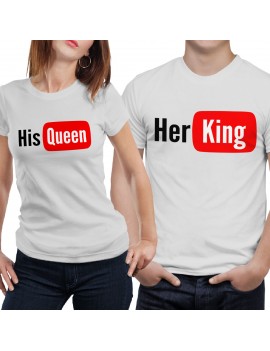Coppia di magliette t shirt KING QUEEN YOU TUBE idea regalo san valentino GR406